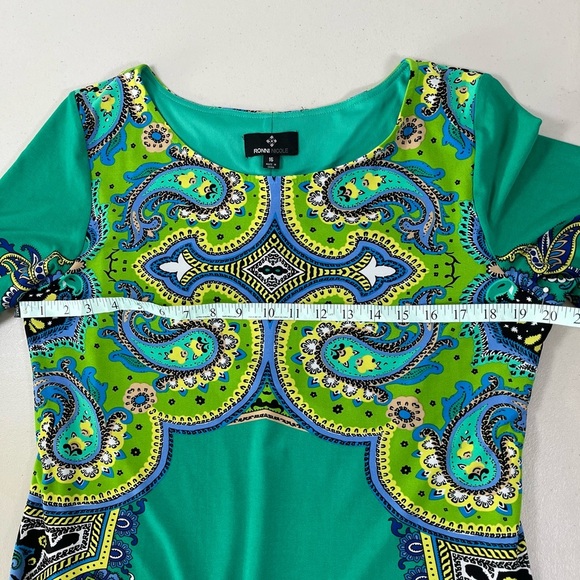 Ronnie Nicole Elegant Paisley Print Green Dress. Size 16 - Picture 10 of 14